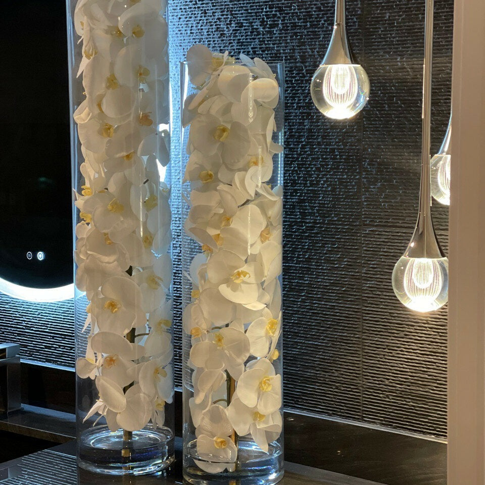 Glaszylinder mit weißen Phalaenopsis-Orchidee